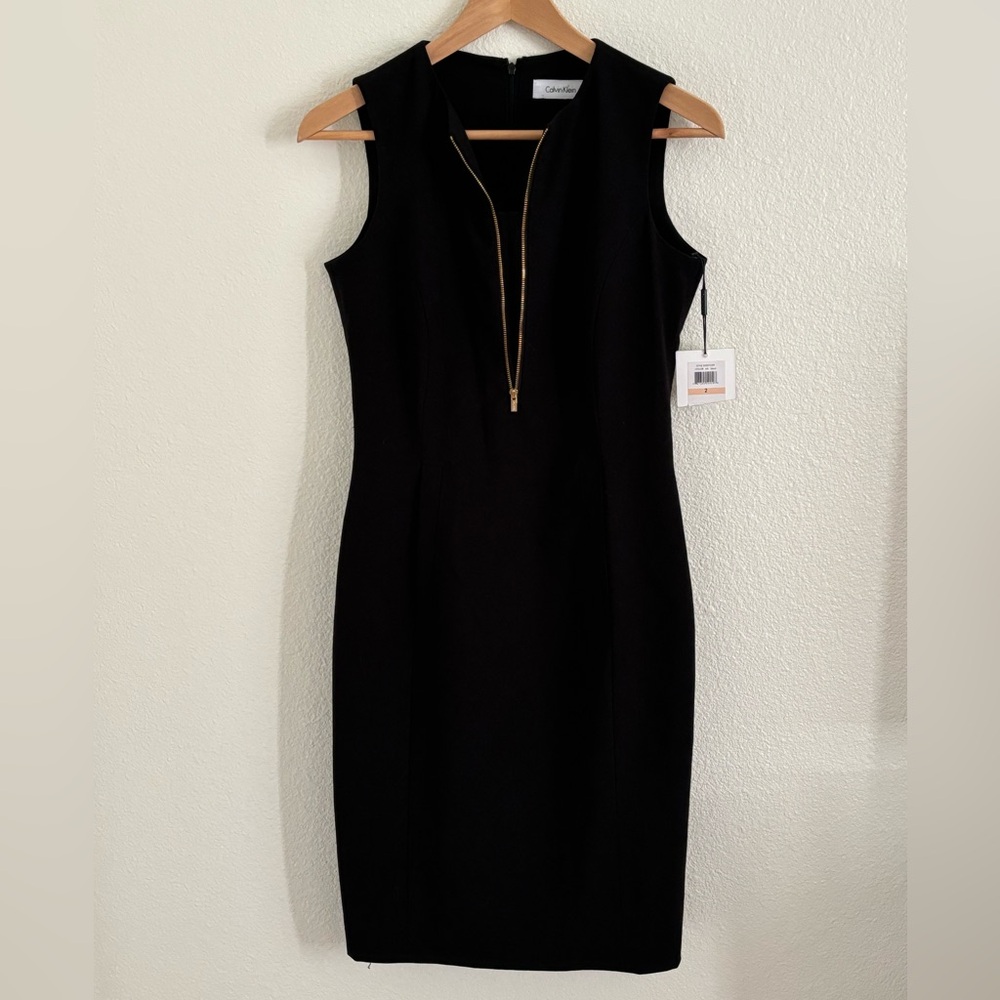 Calvin Klein Black Dress with Gold Zipper Size 2